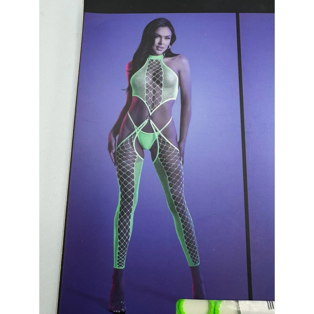 NWB Fantasy‎ Glow High Voltage High Neck Body Stocking & G-String Panty Women's